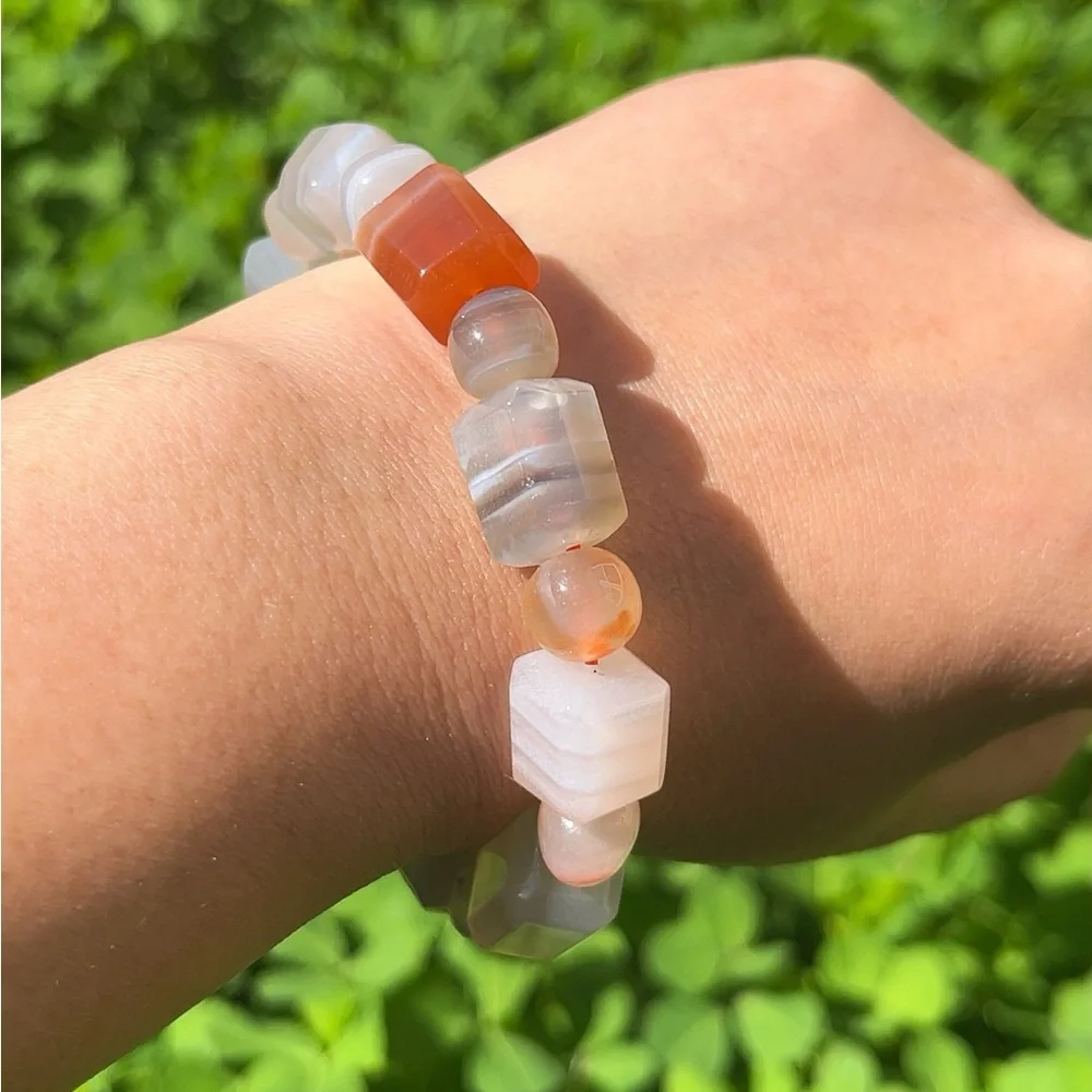 11mm stretchable cubic banded‎ Yanyuan agate bracelet 1486